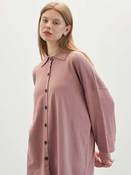 İnce Triko Polo Yakalı Gül Kurusu Hırka