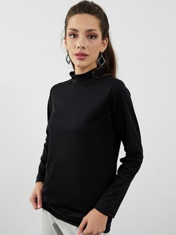 Balıkçı Yaka Uzun Kollu Siyah Bluz