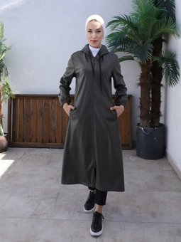 Deri Detaylı Haki Kap