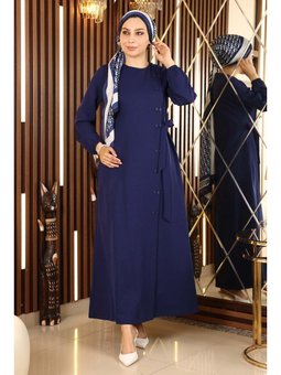 Düğmeli Yandan Bağlamalı İndigo Ferace