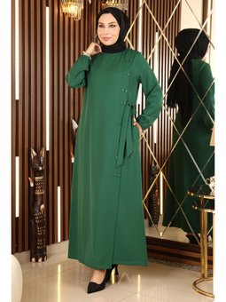 Düğmeli Yandan Bağlamalı Zümrüt Yeşili Ferace
