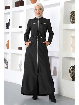 Fermuarlı Siyah Ferace