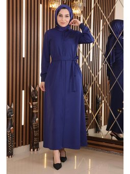 Gizli Düğmeli Ribanalı İndigo Ferace