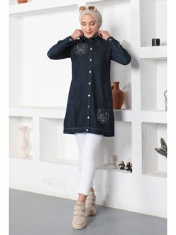 Taş Detaylı Gömlek Koyu Kot