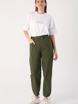 Haki Havuç Kesim Paraşüt Pantolon