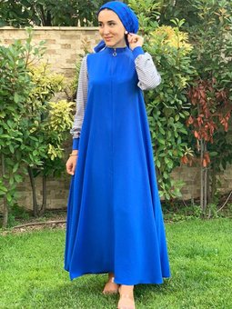 Saks Mavisi Ekose Kol Elbise