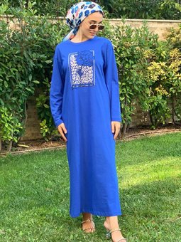 Saks Mavisi Sim Leopar Baskılı T Shirt Elbise