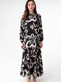 Siyah/bej Zambak Şifon Elbise