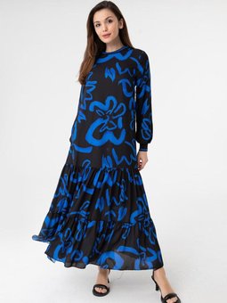 Siyah/saks Zambak Şifon Elbise