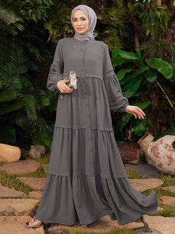 Boydan Düğmeli Gri Elbise