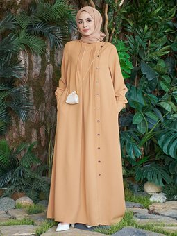 Düğme Detaylı Camel Ferace