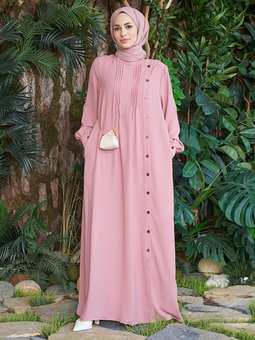 Düğme Detaylı Pudra Ferace