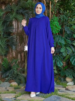 Düz Renk Büyük Beden Saks Mavisi Mavi Elbise