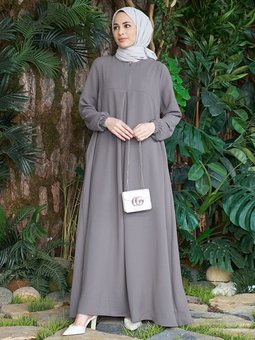 Düz Renk Cepli Gri Elbise