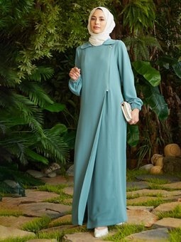 Fermuarlı Mint Yeşili Ferace