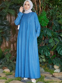 Tensel Kot Koyu Mavi Elbise