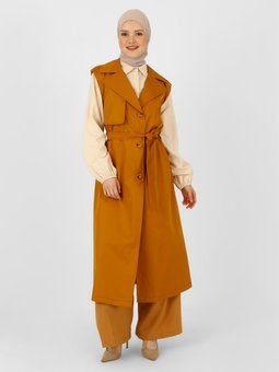 Düğme Detaylı Hardal Yelek