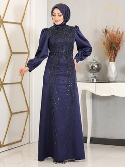 Masal Lacivert Abiye Elbise