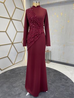 Yaren Bordo Abiye Elbise