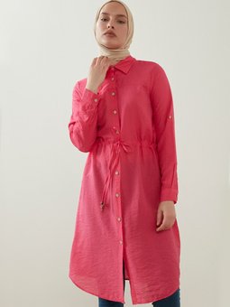 Belinden Bağcıklı Fuşya Gömlek Tunik