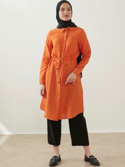 Belinden Bağcıklı Oranj Gömlek Tunik