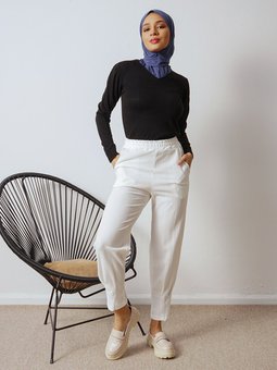 Kumaş Beli Lastikli Cepli Kemik Pantolon