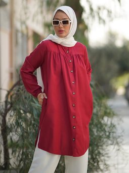 Yandan Cepli Düğmeli Bordo Tunik