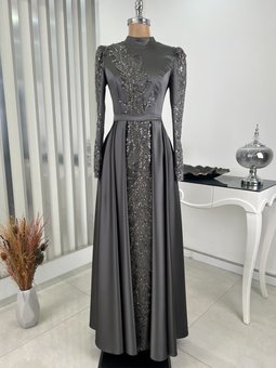 Çağla Gri Abiye Elbise