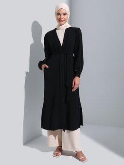 Aerobin Balon Kol Kuşaklı Siyah Ferace