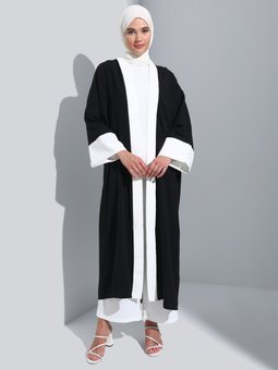 Aerobin Rahat Kalıp Abaya Siyah Beyaz Ferace