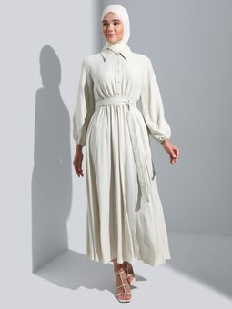 Aerobin Yarım Pat Kemerli Tas Rengi Elbise