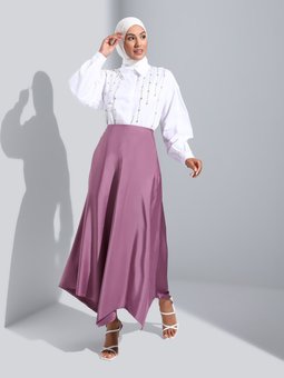 Asimetrik Saten Koyu Lila Etek