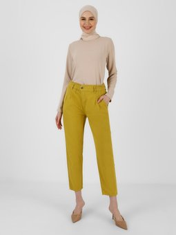 Beli Lastikli Denim Yağ Yeşili Pantolon