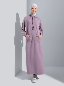 Cep Detaylı Lavanta Elbise