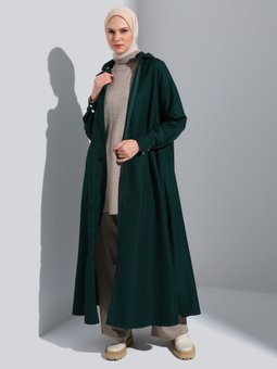 Çıkarılabilir Kapüşonlu Zümrüt Yeşili Trençkot