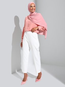 Dikiş Detaylı Klasik Off White Pantolon