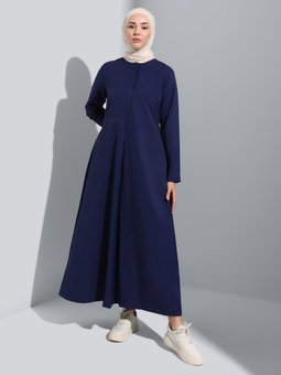 Gizli Düğme Detaylı Poplin Lacivert Elbise