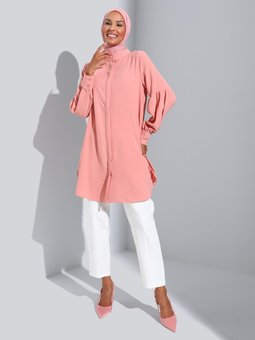 Gizli Düğmeli Balon Kol Aerobin Mango Tunik