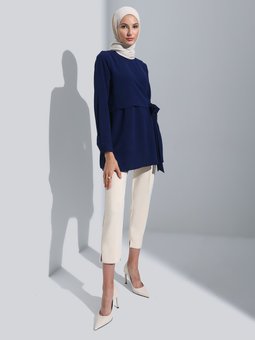 Kendinden Kuşaklı Aerobin Lacivert Tunik