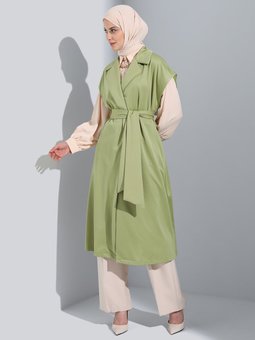 Kuşak Detaylı Yelek Yeşil Kap