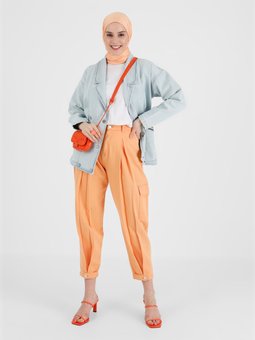 Pile Detaylı Jogger Orange Pantolon