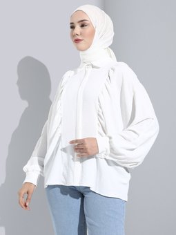 Yarasa Kol Detaylı Aerobin Ekru Gömlek