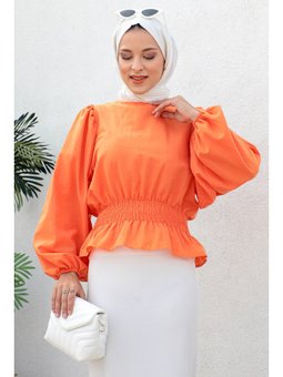 Beli Gipe Lastikli Turuncu Bluz