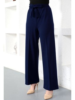 Beli Lastikli Bol Paça Lacivert Pantolon