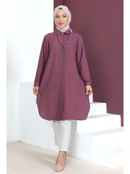 Büyük Beden Kolyeli Mürdüm Tunik