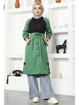 Çift Renkli Yeşil Trençkot