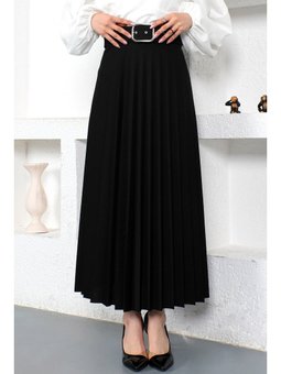 Kemerli Pileli Siyah Etek