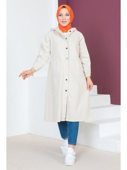 Kolları Çakımlı Kot Bej Kap