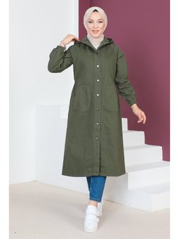 Kolları Çakımlı Kot Haki Kap