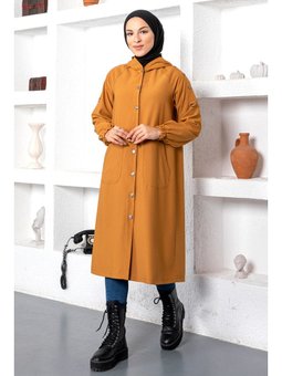 Omuzu Düğme Detaylı Hardal Kap